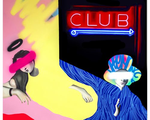 Club. Mixed media on canvas 150 x 150 cm